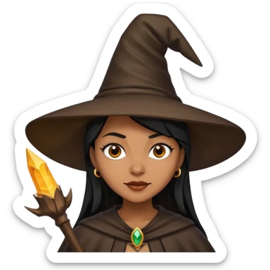 light brown skin witch with hat. black hair sticker