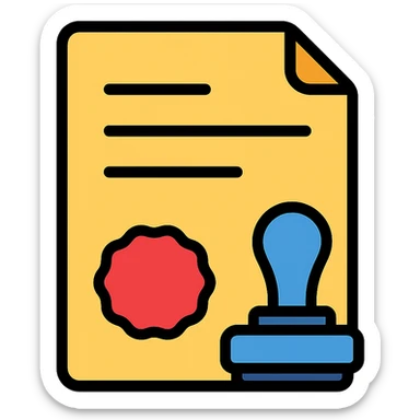 flat icon of a contract with a seal or stamp, clean look, no text sticker