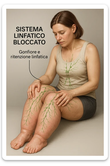 Donna con sistema linfatico bloccato con focus sulle gambe immagine realistiche 4k in italiano sticker