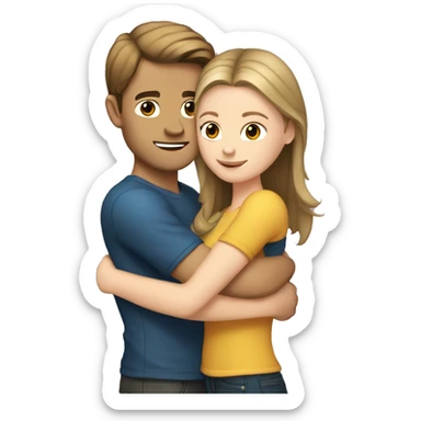 White girl with brown hair hugging white guy with dark blonde hair sticker