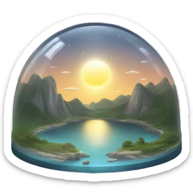 Semi circular glass dome with the sun and moon inside and land and water on the bottom sticker