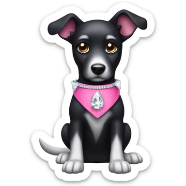 Black dog with a pink collar with diamonds on and pointy ears, make sure the dog has some white on its chest  sticker