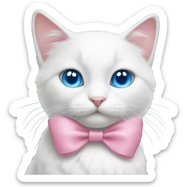 White cat with blue eyes and pink bow  sticker