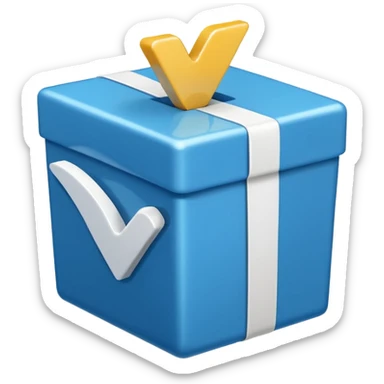 A blue box with a white cartoony checkmark in the middle sticker