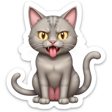 Angry all gray cat with tongue sticking out and full body sticker