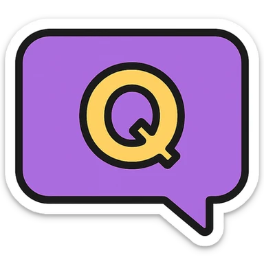 purple chat box bubble with a Q, rounded corners, minimal design sticker