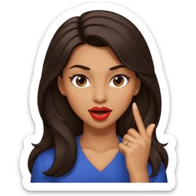 black slighty browin hair light brown skin woman, flirtatious gesture, biting her finger and winking emoji she also has tall hair and brown eyes sticker