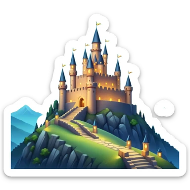 fantasy scenery, ancient castle on a hill, mystical lights sticker