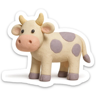 claymation style cow, pastel colors, no background sticker