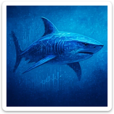 a data shark blending ocean blue colors with pixelated or graph-like textures, digital art style sticker