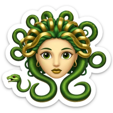The Sicilian Medusa in gold and green and make the snake hair have snake faces  sticker