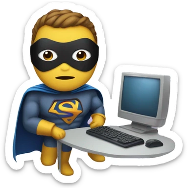 a superhero with a computer instead of a head sticker