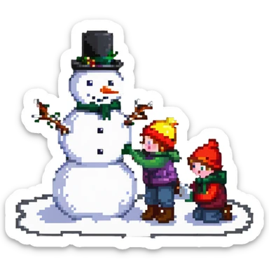 kids building a snowman sticker