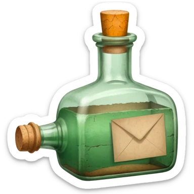glass bottle with a paper message inside like in movie green old  sticker
