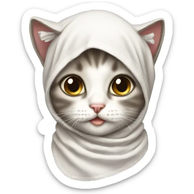 Kitten wearing a headscarf tied under the chin like a babushka sticker