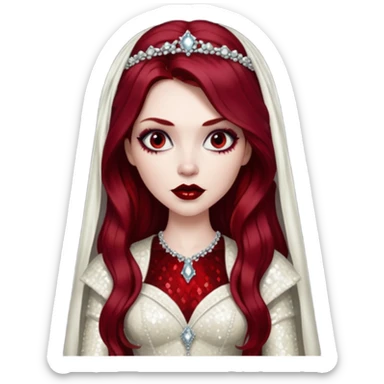 Bride of Dracula with long dark red hair, ivory sequin outfit sticker