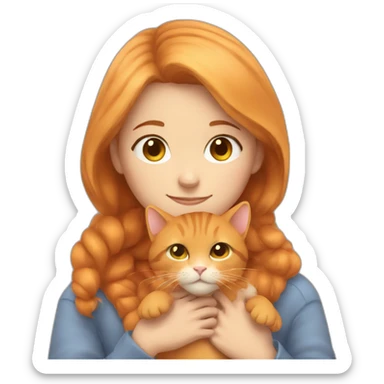 little girl with light brown hair hugging an orange cat really tight sticker