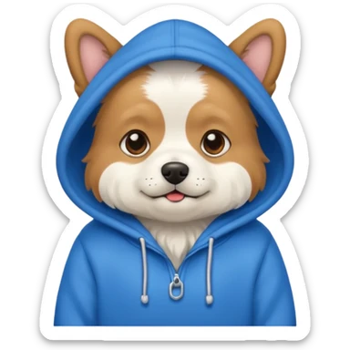 Dog wearing a blue hoody sticker