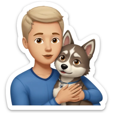 White guy kissing black woman with a pet husky sticker