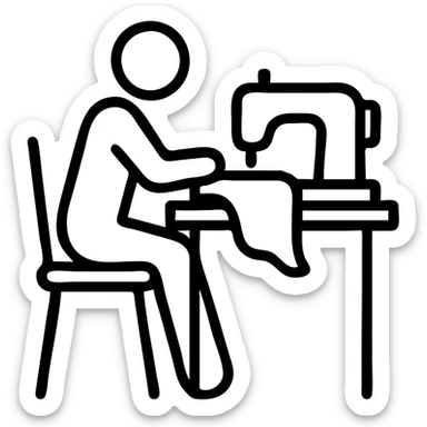outlined icon of a tailor sewing, no fill sticker