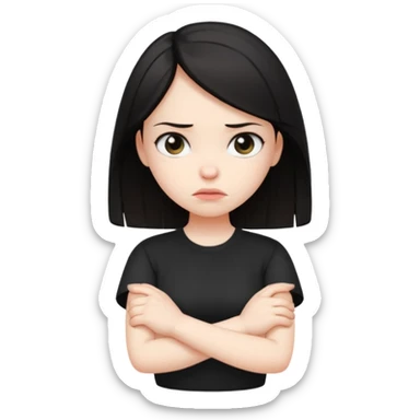 The dark-haired girl folded her arms in front of her chest with a displeased expression on her face sticker