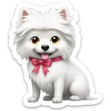 white spitz dog with a bow on his head sticker