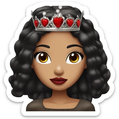 Bratz inspired Girl has straight black hair and dark brown eyes wearing a crown with red lipstick on her lips sticker