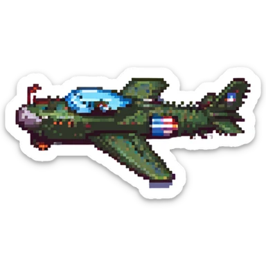 a war plane fused with a crocodile, pixel art style, retro video game look sticker