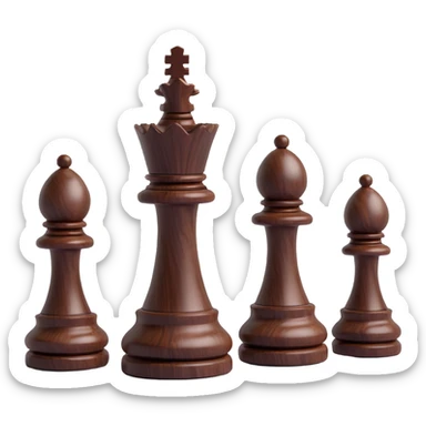 three chess pawns made of dark walnut wood with a matte finish, 3D, grouped sticker