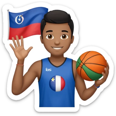 light black skin guy black hair in one hand basketball ball and in othe slovenian flag sticker