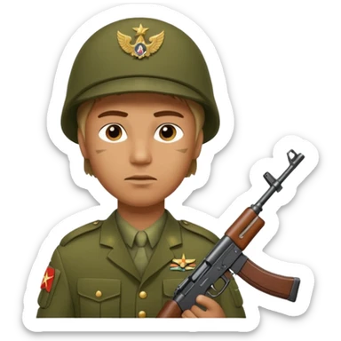 a guy holding ak-47 wearing military uniform sticker