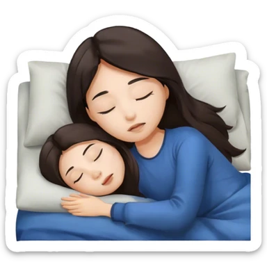 Long hair pretty Asian brunette girl waking up still asleep sticker