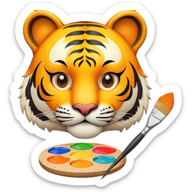 artist tiger face with palette and paintbrush for Twitch emote sticker