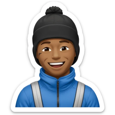 black guy with nike ski mask on squinching his face trying to hold his laugh with his eyes closed sticker
