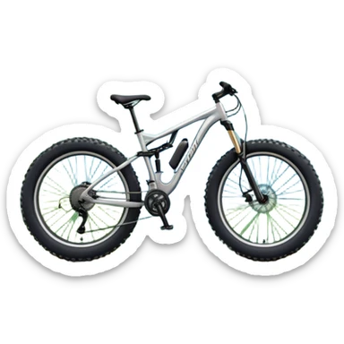 The background showcases majestic mountains, lush green valleys, and a bright blue sky with fluffy clouds. The sun casts warm light over the landscape, emphasizing the beauty of outdoor cycling. a mountain bike standing on a scenic trail.  sticker