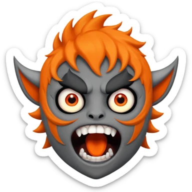 Karkat from Homestuck, yelling, sharp teeth, gray skin, orange horns sticker
