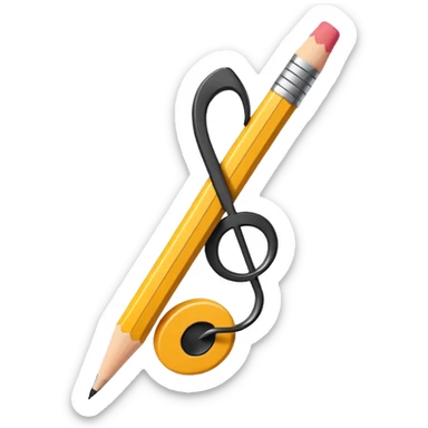 Minimalistic flat vector icon, iOS style, thin black contour on white background. Musical note with a pencil crossing it. Clean, no text, no shadows sticker