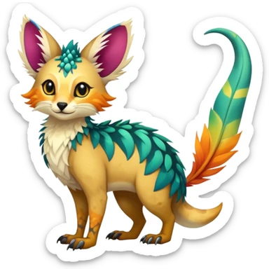 Feral Rare Fantasy vibrant colorful tropical Vernid-Trico-species by LiLaiRa, random markings, tufted tail, tufted ears, full body sticker