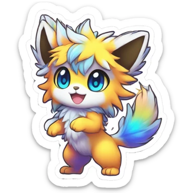 Anthro Fluffy Cool Cute Magical Elemental Shiny Colorful Neon Vibrant Colors Sparkle Kemono-style Chibi Fantasy-Animal-Fakémon-Pokémon-Hybrid Fur Sona Aesthetic Full Body Sticker sticker