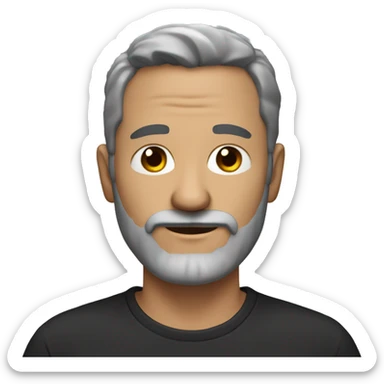 middle age man, with dark grey hair, with a dark grey circle beard and a plain black tshirt sticker