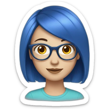 White Girl with blue bob hair, glasses and freckles sticker