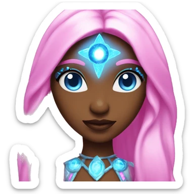 magical diva with pink andromedan skin long hair and blue eyes glowing third eye sticker