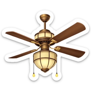 Ceiling Fan – wide-blade wooden fan spinning gently above lantern lights. sticker