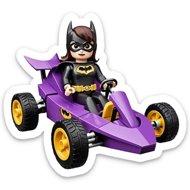 Hot full size real size-appearance electric road racing sexy BatGirl’s feminine midnight-colored tight outfit sixty’s tv show Lego dark stealthy sporty safe plush petite off-road pursuit cruiser car rose gold accents (black hair,reclined and relaxed torso and shoulders seating position) go kart  sticker