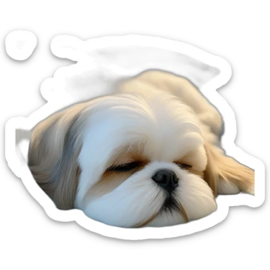 Shih tzu sleeping in light blue fluffy bed sticker