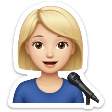 Crea una chica cantando con pelo rubio corto con ojos cafes  sticker