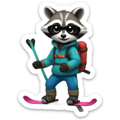 Ski raccoon sticker
