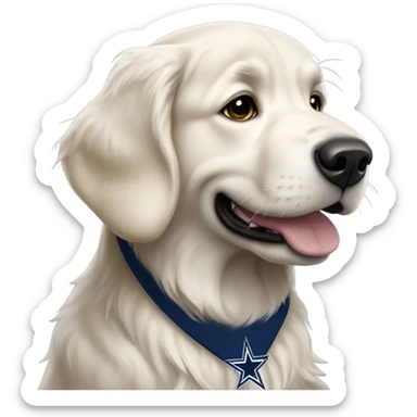 white golden retriever in a dallas cowboy uniform  sticker
