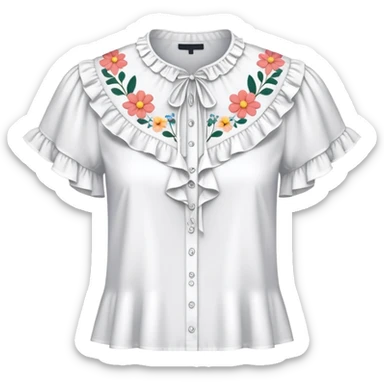 White very short sleeved floral ruffle blouse sticker