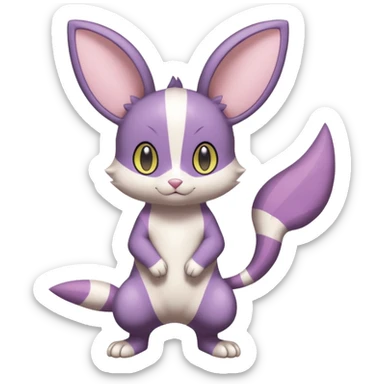 Purrloin-Minccino-Emolga-fusion (full body) with vertical white stripes running down the whole body sticker